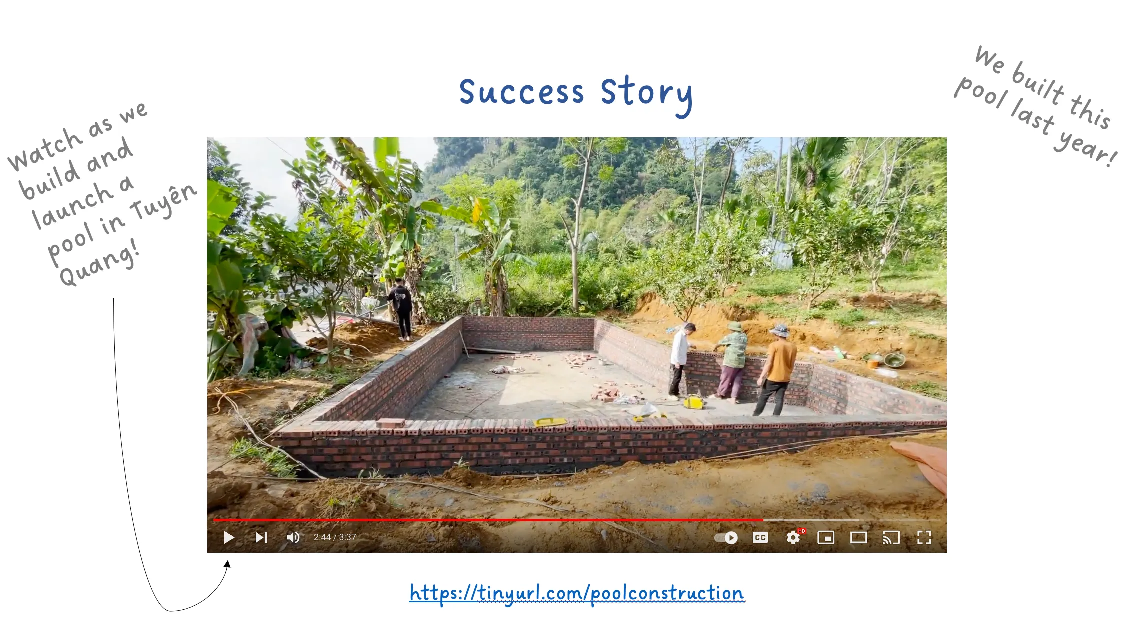 Success story: watch as we build and launch a pool in Tuyên Quang. We built this pool last year.