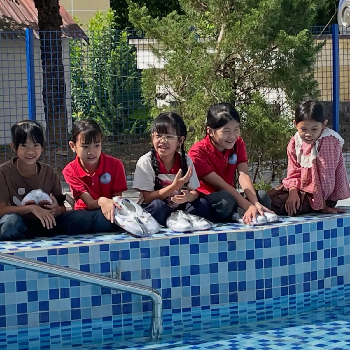 New shoes are great, especially when they can be used to walk to your new children’s community swimming pool at Van Ho elementary school. #vrsshoes4kids
